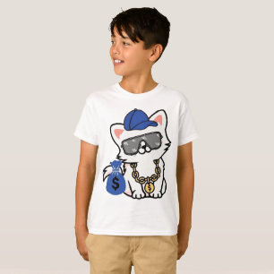 Camiseta Desenho de Gato de Dinheiro Legal