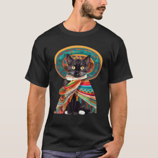 Camiseta Desenho de Gato do Cinco De Mayo Para Mulheres