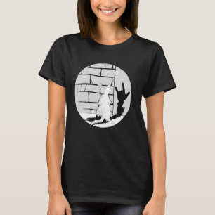 Camiseta Desenho de Gato e Parede Gato Branco com Sinal de