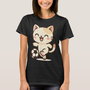 Camiseta Desenho de Gato Kawaii de Futebol. Arte de Animal