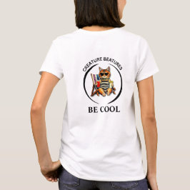 Camiseta Desenho de gato vestido de cartoon à beira-mar – S