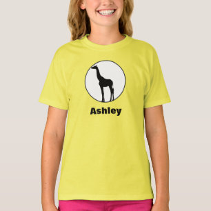 Camiseta Desenho de Girafa Preta em Círculo Branco