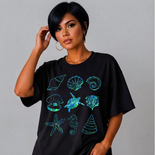 Camiseta Desenho de grade de vida marinha abstrata (Criador carregado)