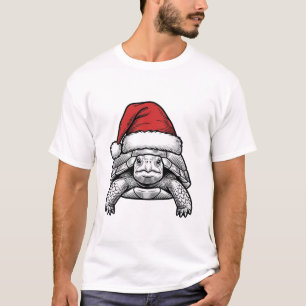 Camiseta Desenho de Gravura Antiga de Tartaruga de Natal co