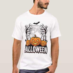 Camiseta Desenho de Gravura Vintage de Abóbora de Cemitério