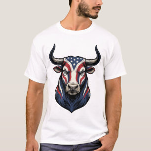 Camiseta Desenho de Gravura Vintage de Cabeça de Touro Patr