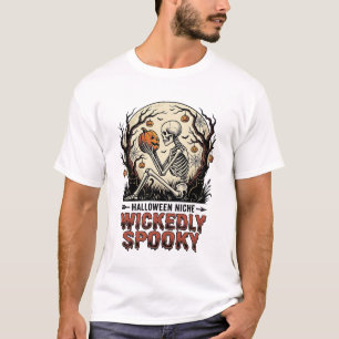 Camiseta Desenho de Gravura Vintage de Esqueleto Malvado de