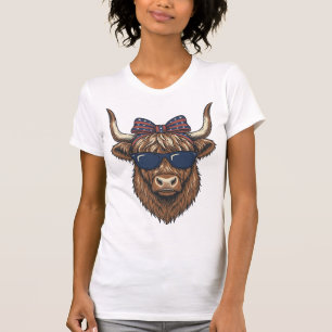 Camiseta Desenho de gravura vintage de vaca das Terras Alta
