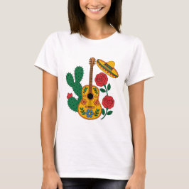 Camiseta Desenho de Guitarra Mexicana Sombrero e Cacto Fest
