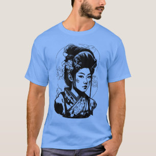 Camiseta Desenho de história em quadrinhos de uma gueixa de