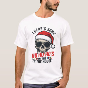 Camiseta Desenho de Humor Crânio de Natal Ho Ho Ho