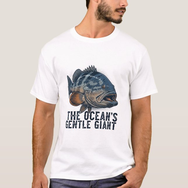 Camiseta desenho de impressão de pesca de garoupa gigante p (Frente)