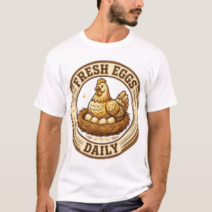 Camiseta Desenho de Insígnia de Fazenda de Ovos Frescos Diá