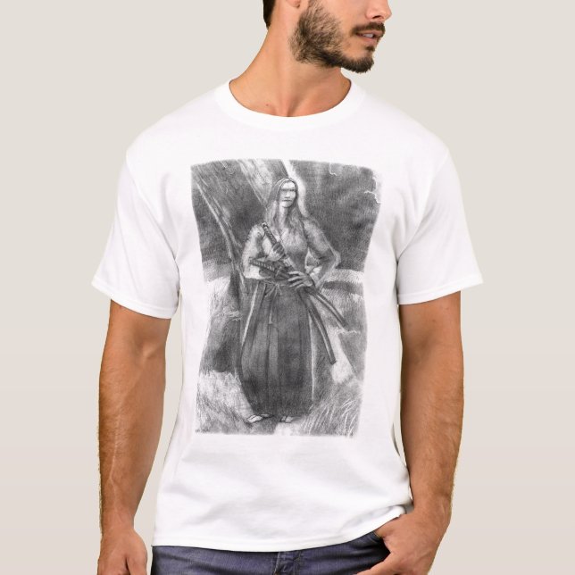 Camiseta Desenho de lápis do samurai da harmonia (Frente)