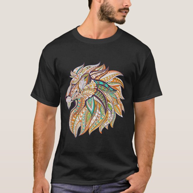 Camiseta Desenho de leão a cores vibrantes (Frente)
