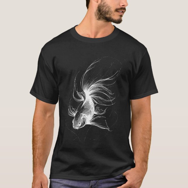 Camiseta Desenho de Linha de Peixe Dourado Design de Peixe  (Frente)