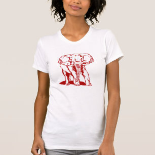 Camiseta Desenho de Linha Vermelha Escuro-Curta do Elefante