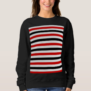 Camiseta desenho de listras vermelhas pretas e brancas