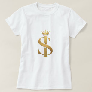 Camiseta Desenho de Logotipo SI / IS Monograma Dourado de L