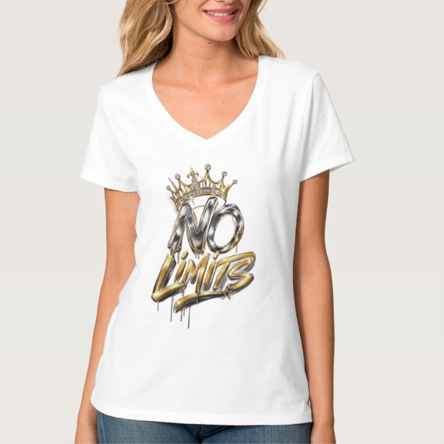 Camiseta Desenho de Luxo Coroa Dourada Sem Limites (Frente)