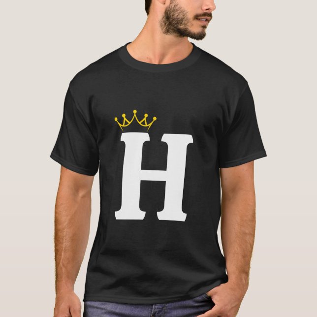Camiseta Desenho de Monograma com Letra H Coronada (Frente)