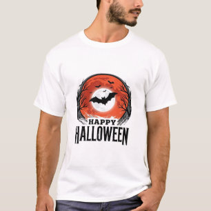 Camiseta Desenho de Morcego de Halloween Antigo sob a Lua_1