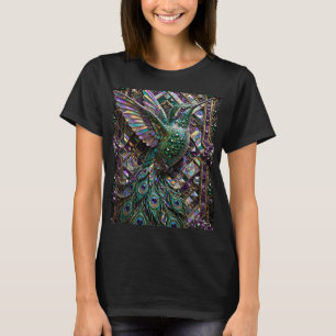 Camiseta desenho de mosaico de beija-flor de cristal de pav