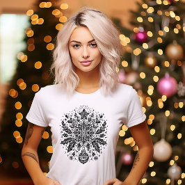 Camiseta Desenho de Natal Preto e Branco