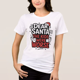 Camiseta Desenho de Natal Sarcástico Querido Papai Noel