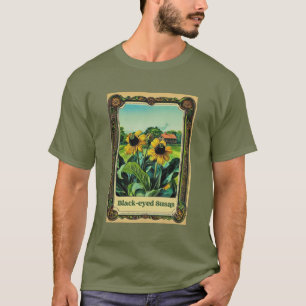 Camiseta desenho de pacote de sementes de susans de olhos p