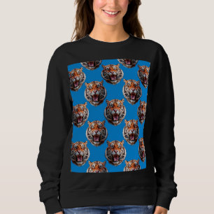 Camiseta Desenho de padrão de cabeça de tigre azul