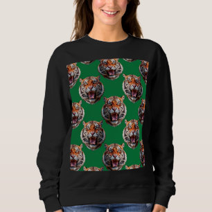 Camiseta Desenho de padrão de cabeça de tigre verde 