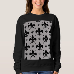 Camiseta Desenho de padrão de flor-de-lis cinza e preto