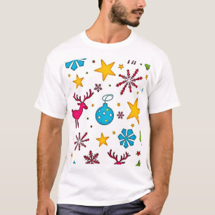 Camiseta Desenho de Padrão Mágico de Rena de Festa