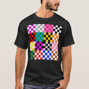 Camiseta Desenho de padrão xadrez colorido em patchwork