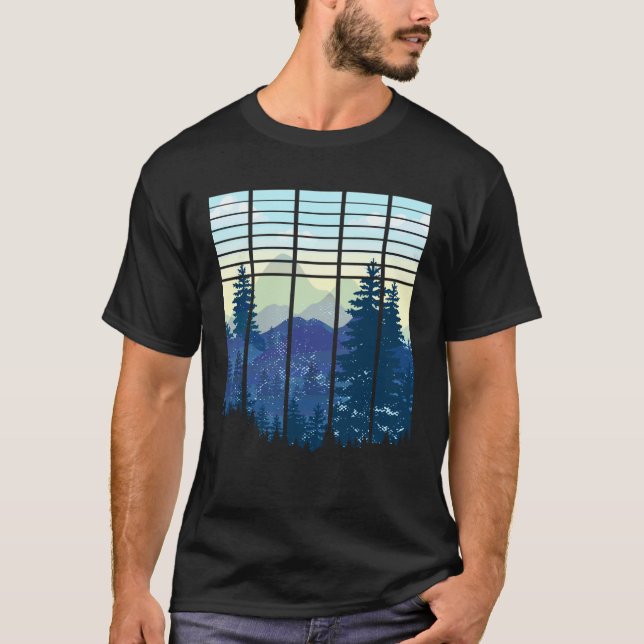 Camiseta Desenho de Paisagem, Montanha, Natureza, Árvores e (Frente)