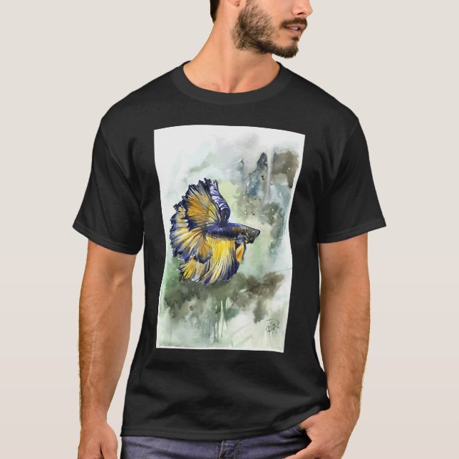 Camiseta desenho de peixe Betta com fundo verde (Frente)