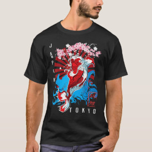 Camiseta Desenho de Peixe Koi Yin Yang Estilo Asiático
