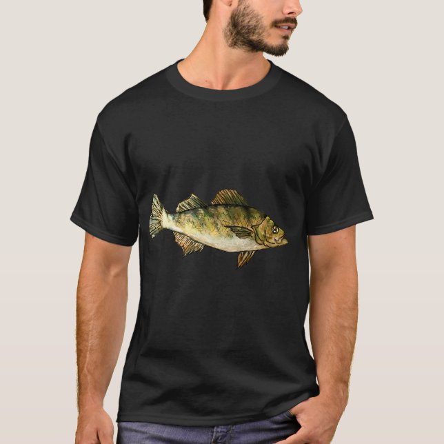 Camiseta Desenho de Peixe Perca Amarela - Verde Escuro (Frente)