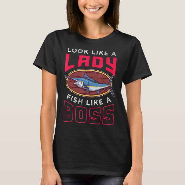 Camiseta Desenho de Pesca de Peixe para Senhora (Frente)