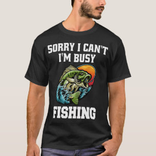Camiseta Desenho de Pescador de Peixes Desculpe Não Posso E