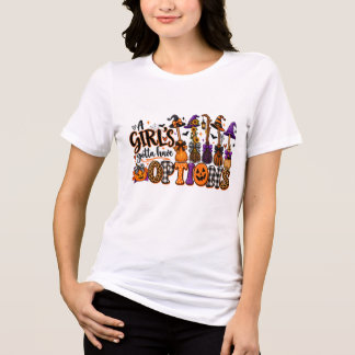 Camiseta Desenho de Poções de Meninas Bruxas de Halloween