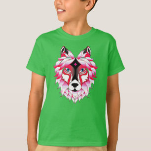 Camiseta Desenho de Polígono de Cabeça de Lobo Rosa-24531