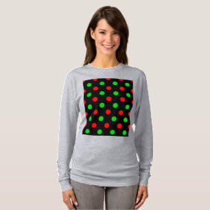 Camiseta Desenho de Pontos Pretos Vermelhos e Verdes