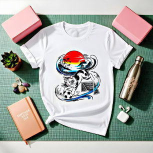 Camiseta Desenho de Pôr do Sol Japonês para Amantes de Gato