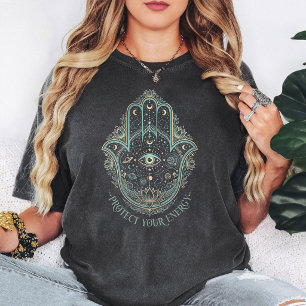 Camiseta Desenho de Proteção Olho do Mal Mão Hamsa Celestia