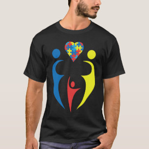 Camiseta Desenho de quebra-cabeça do coração de trio de fam