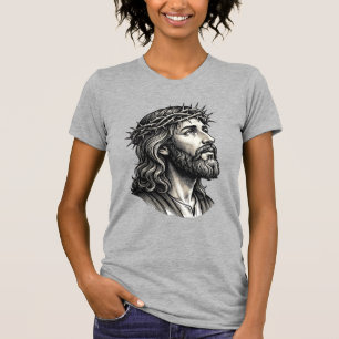Camiseta Desenho de retrato de coroa de espinhos de gravura
