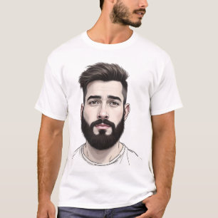Camiseta Desenho de retrato de homem com barba