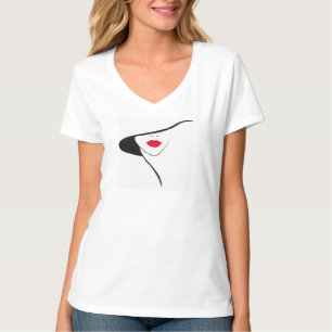 Camiseta Desenho de Rosto da Mulher com Tee Chapéu - Visões